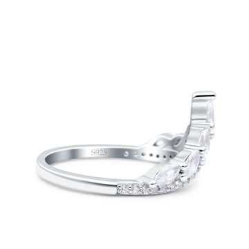 V Art Deco Thumb Ring Chevron Midi Half Eternity Ring Wedding Engagement Band Marquise Round Simulated CZ 925 Sterling Silver (10mm)